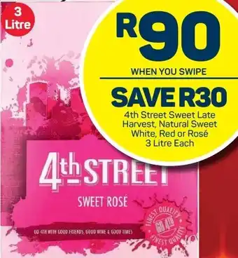 Pick n Pay 4th Street Sweet Late Harvest, Natural Sweet White, Red or Rosé 3 Litre offer