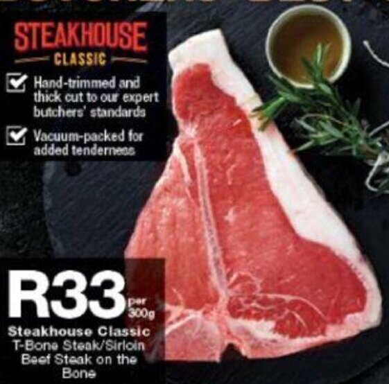 Steakhouse Classic TBone Steak/Sirloin Beef Steak on the Bone 300g