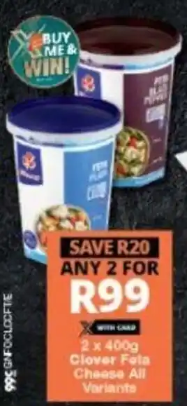 Checkers Clover Feta Cheese 2x400g offer