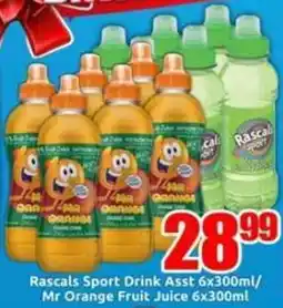 Three Star Cash and Carry Rascals Sport Drink Asst/ Mr Orange Fruit Juice offer