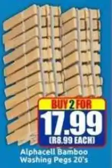 Three Star Cash and Carry Alphacell Bamboo Washing Pegs offer
