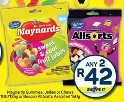 Pick n Pay Maynards Gummies, Jellies or Chews or Beacon All Sorts Assorted offer