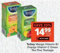 MediRite Tetley Mango Vitamin B/ Orange Vitamin C Green Tea Plus Teabags offer