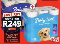 Checkers Baby Soft Fresh White/ Supreme Quilts 2-Ply Toilet Rolls offer