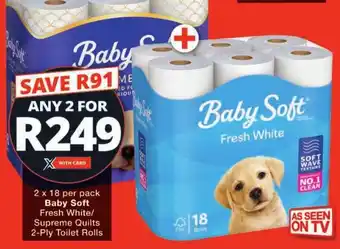 Checkers Baby Soft Fresh White/ Supreme Quilts 2-Ply Toilet Rolls offer