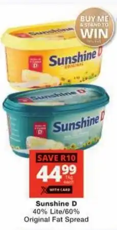 Checkers Sunshine D 40% Lite/60% Original Fat Spread offer