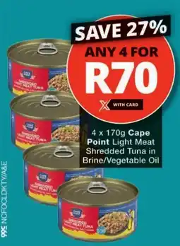 Checkers Cape Point Light Meat0 Shredded Tuna in Brine/ Vegetable Oil offer