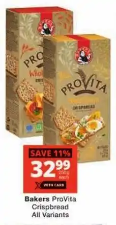 Checkers Bakers ProVita Crispbread All Variants offer
