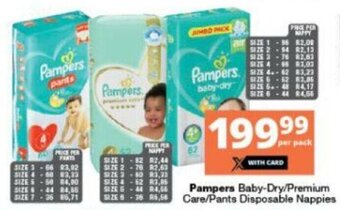 Checkers Pampers Baby-Dry Premium Care/ Pants Disposable Nappies offer