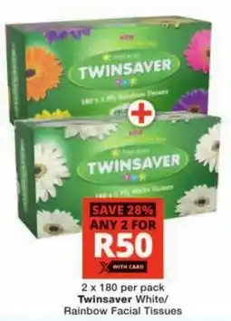 Checkers Twinsaver White/ Rainbow Facial Tissues offer