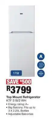 OK Furniture Top Mount Refrigerator KTF 518/2 WH offer