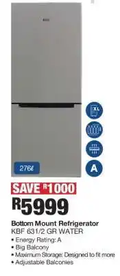 OK Furniture Bottom Mount Refrigerator KBF 631/2 GR WATER offer