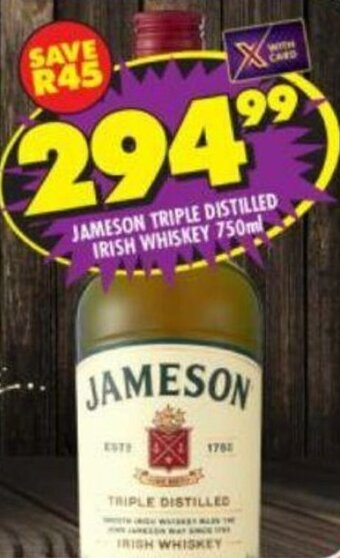 Shoprite Jameson Triple Distilled Irish Whiskey 750ml offer