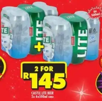 Shoprite Castle Lite Beer 2x6x500ml offer