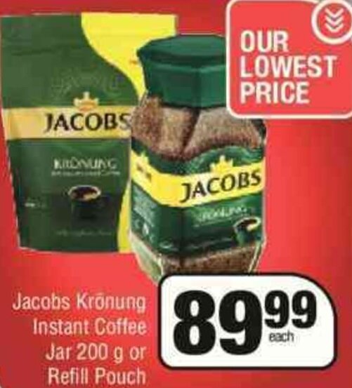 Jacobs Krönung Instant Coffee Jar 200g or Refill Pouch offer at Spar