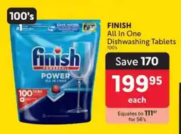 Makro FINISH All In One Dishwashing Tablets 100's offer