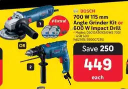 Makro BOSCH 700 W 115 mm Angle Grinder Kit or 600 W Impact Drill offer