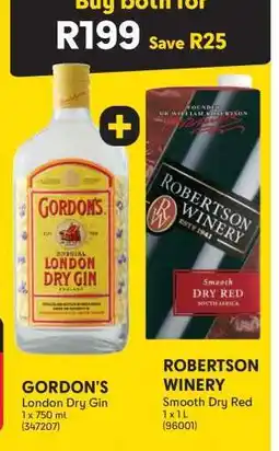 Makro GORDON'S London Dry Gin + ROBERTSON WINERY Smooth Dry Red offer