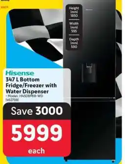 Makro Hisense 347 L Bottom Fridge Freezer with Water Dispenser offer