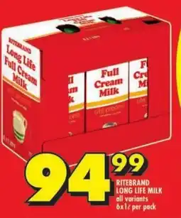 Shoprite Ritebrand long life milk all variants offer
