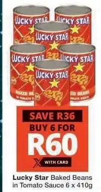 Checkers Lucky Star Baked Beans in Tomato Sauce 6 x 410g offer