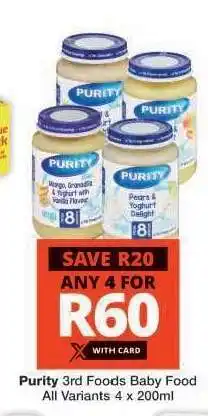 Checkers PURITY 3RD FOODS BABY FOOD offer