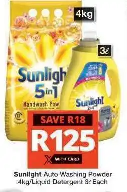 Checkers Sunlight Auto Washing Powder 4kg/Liquid Detergent 3â„“ offer