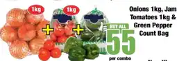 Boxer Onions 1kg, Jam Tomatoes 1kg & Green Pepper Count Bag offer