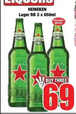 Boxer HEINEKEN LAGER RB 3 X 650ML offer