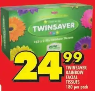 Shoprite Twinsaver rainbow facial tissues offer