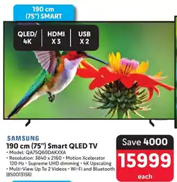 Makro SAMSUNG 190 cm 75" Smart QLED TV offer