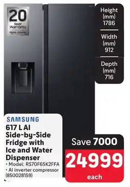 Makro SAMSUNG AI Side-by-Side Fridge with Ice and Water Dispenser offer