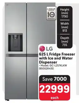 Makro LG Fridge Freezer with Ice and Water Dispenser offer