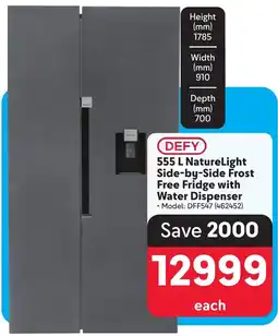Makro DEFY NatureLight Side-by-Side Frost Free Fridge with Water Dispenser offer