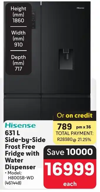 Makro Hisense Side-by-Side Frost Free Fridge with Water Dispenser offer