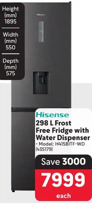 Makro Hisense Frost Free Fridge with Water Dispenser offer