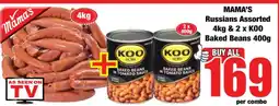 Boxer MAMA'S Russians Assorted 4kg & 2 x KOO Baked Beans 400g offer