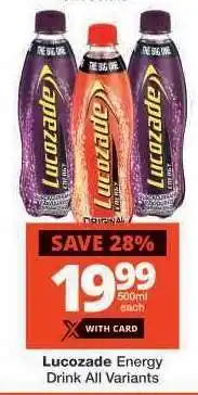 Checkers Lucozade Energy Drink All Variants offer