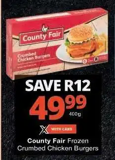 Checkers County Fair Frozen Crumbed Chicken Burgers offer