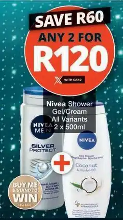 Checkers Nivea Shower Gel/Cream offer