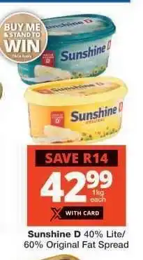 Checkers Sunshine D 40% Lite/60% Original Fat Spread offer