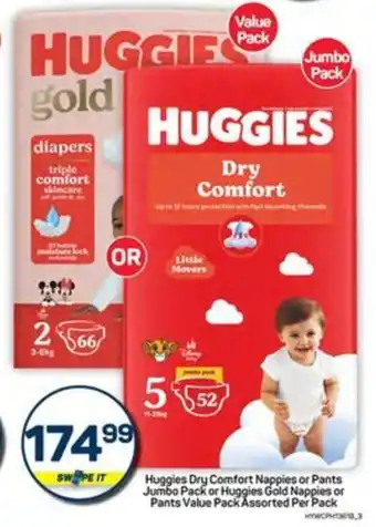Pick n Pay Hypermarket Huggies Dry Comfort Nappies or Pants Jumbo Pack or Huggies Gold Nappies or Pants Value Pack Assorted Per Pack offer