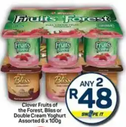 Pick n Pay Hypermarket Clover Fruits of the Forest, Bliss or Double Cream Yoghurt Assorted offer
