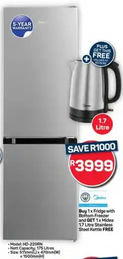 Pick n Pay Hypermarket Buy Midea Fridge with Bottom Freezer and Get Midea Stainless Steel Kettle FREE offer