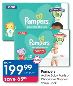 Clicks Pampers Active Baby Pants or Disposable Nappies Value Pack offer