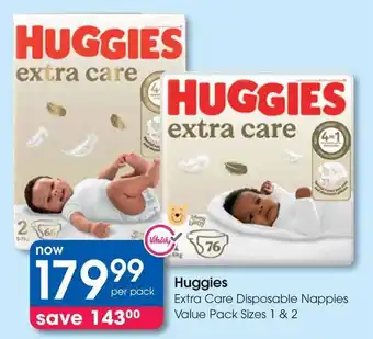 Clicks Huggies Extra Care Disposable Nappies Value Pack offer