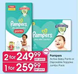 Clicks Pampers Active Baby Pants or Disposable Nappies Jumbo Pack offer