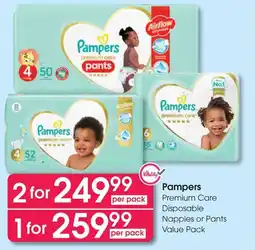 Clicks Pampers Premium Care Disposable Nappies or Pants Value Pack offer