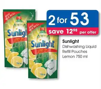 Clicks Sunlight Dishwashing Liquid Refill Pouches Lemon offer