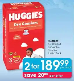 Clicks Huggies Dry Comfort Disposable Nappies Jumbo Pack offer